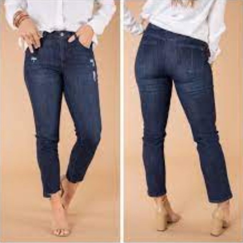 Democracy Ab-technology Dark Wash Distressed Jeans Raw Hem Size‎ 20